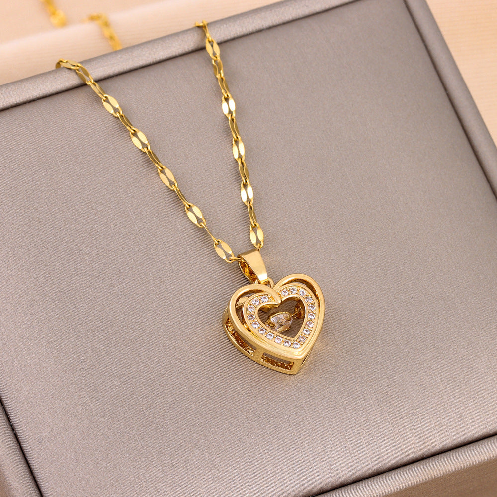 Double-layer Love Necklace With Rhinestones Titanium Steel Fashion Jewelry