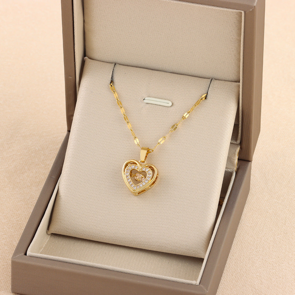 Double-layer Love Necklace With Rhinestones Titanium Steel Fashion Jewelry